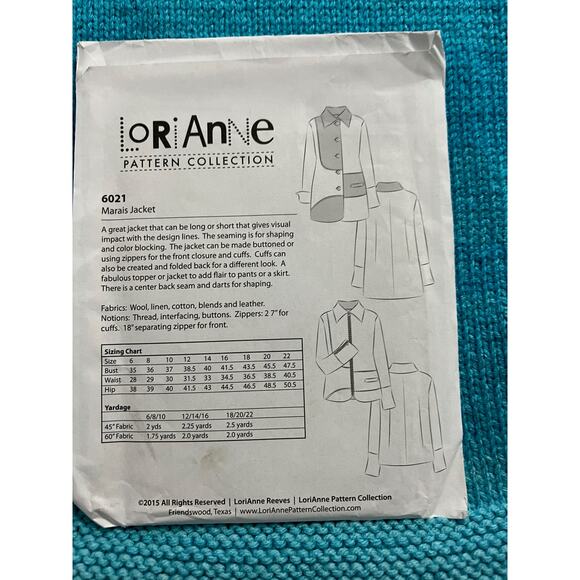 Lorianne Sewing Pattern 6021 Marais Jacket size 6-22 - Picture 3 of 3